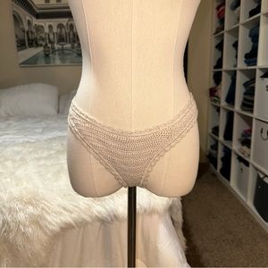 Crochet Knit Lined Low Rise High Cut Scalloped Nude Bikini Bottoms